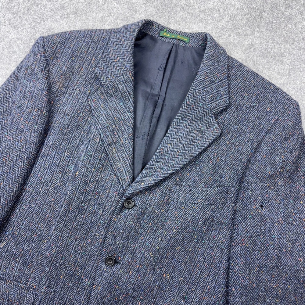 VTG Magee Donegal Tweed Blazer Mens 44 Blue Herringbone Wool Sport Coat Academic